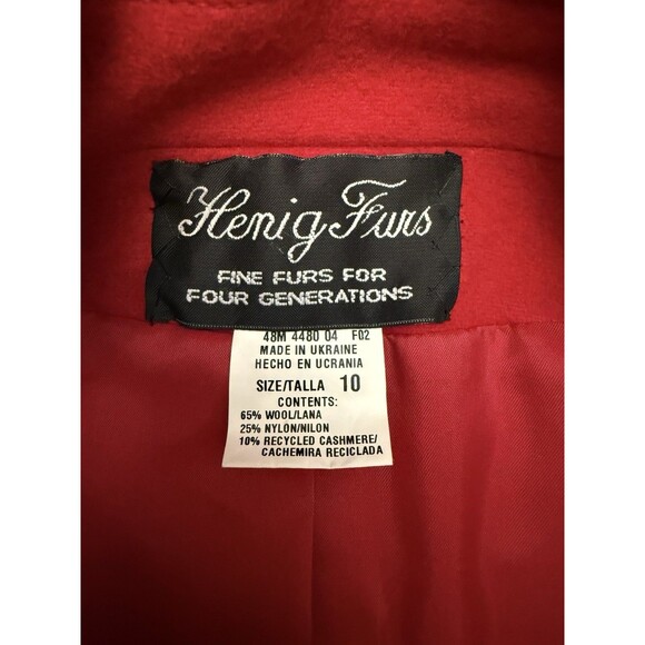 Henig Furs Vintage Women's Coat Red Size 10 Wool Cashmere Blend - Picture 5 of 5